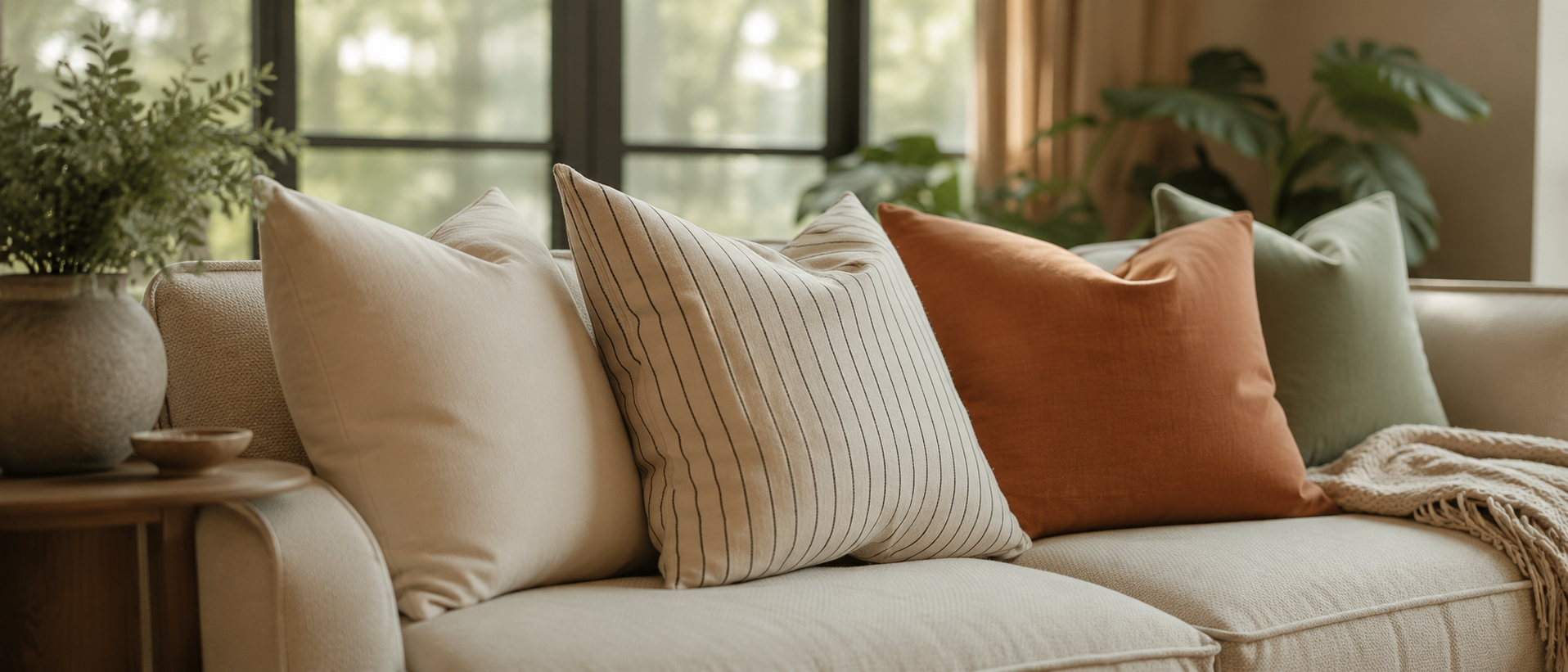 Soft blankets and decorative cushions